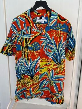 Topman | Multicolor Tropical Print Short Sleeve Camp Shirt